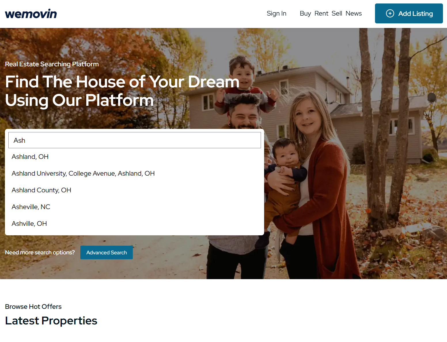 WeMovin interactive map search interface